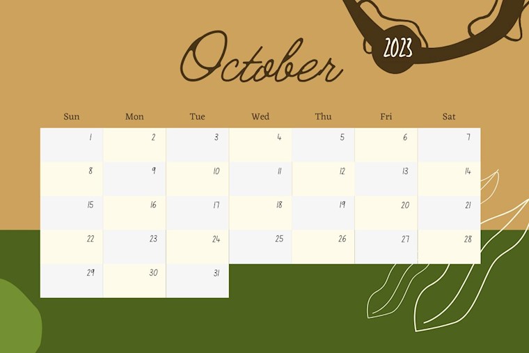 green abstract october 2023 calendar