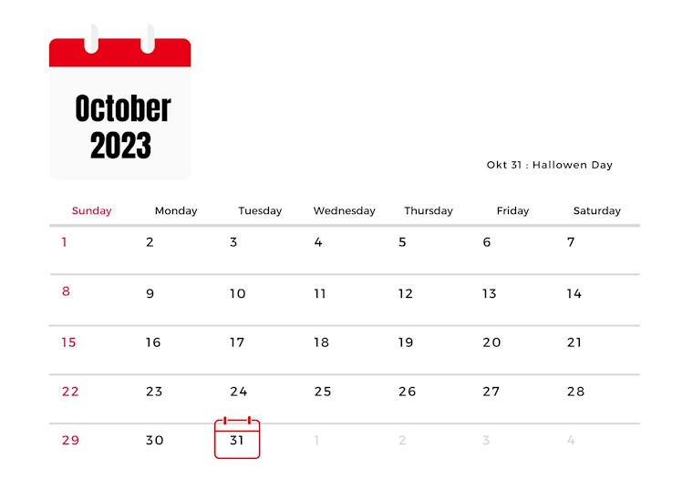 minimalist elegant october calendar 2023