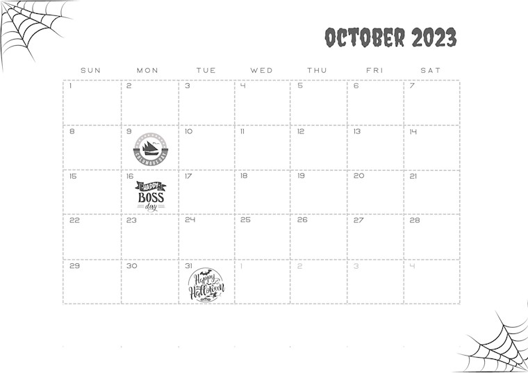 minimalist holiday october calendar 2023