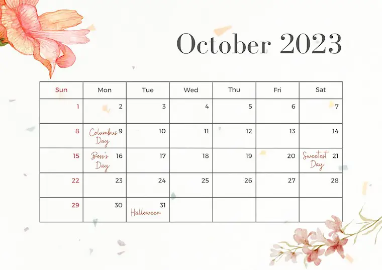 modern holidays october 2023 calendar