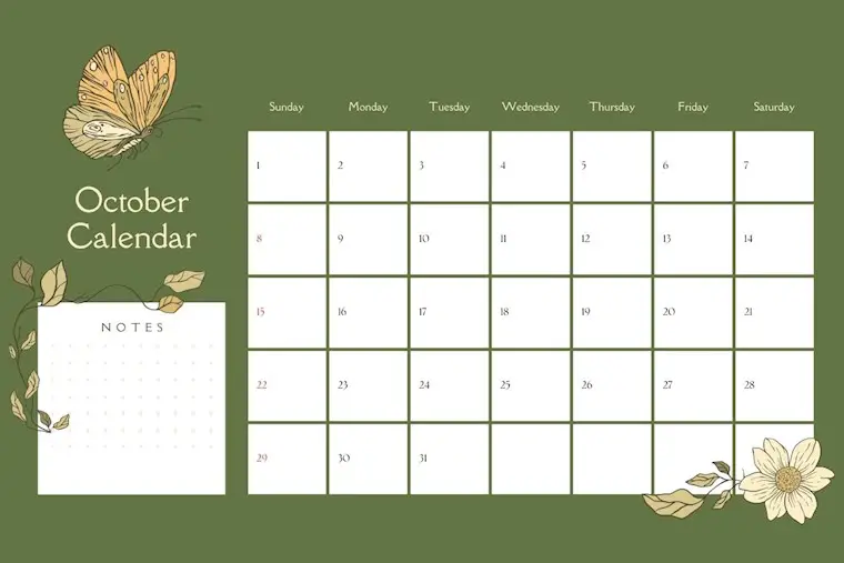 monthly elegant aesthetic october 2023 calendar