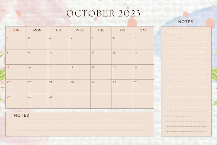 peach abstract cute october 2023 calendar