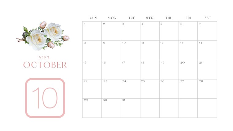 pink floral october 2023 calendar