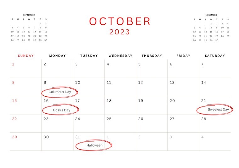 simple minimalist october calendar 2023