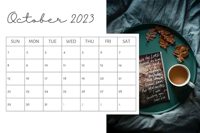 white elegant classic customizable october 2023 calendar