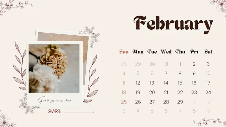 beige and brown frolar february 2024 calendar