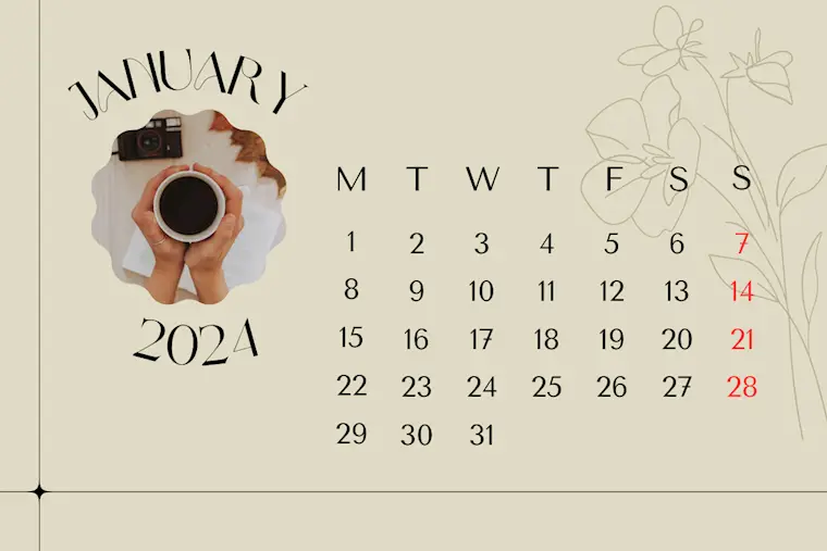 beige white abstract modern january 2024 calendar