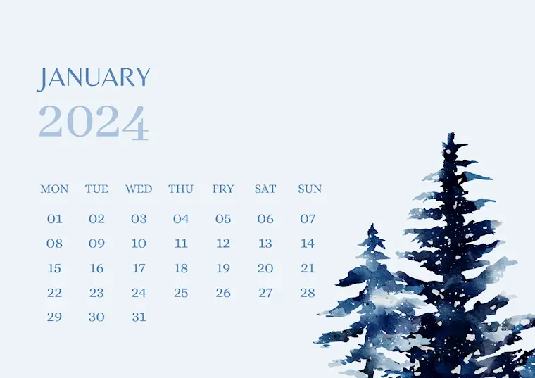 blue minimal winter january 2024 calendar