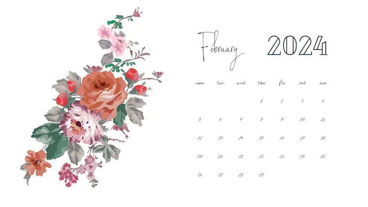 clean floral february 2024 calendar