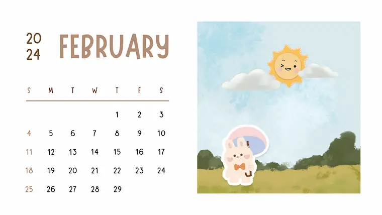 cute illustration february 2024 calendar