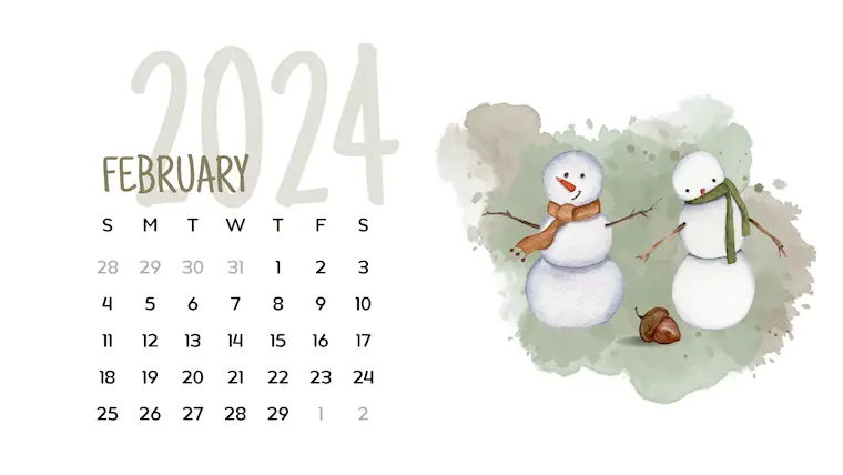 cute winter february 2024 calendar