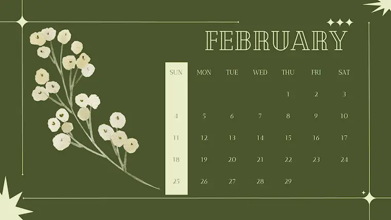 green and beige classic february 2024 calendar