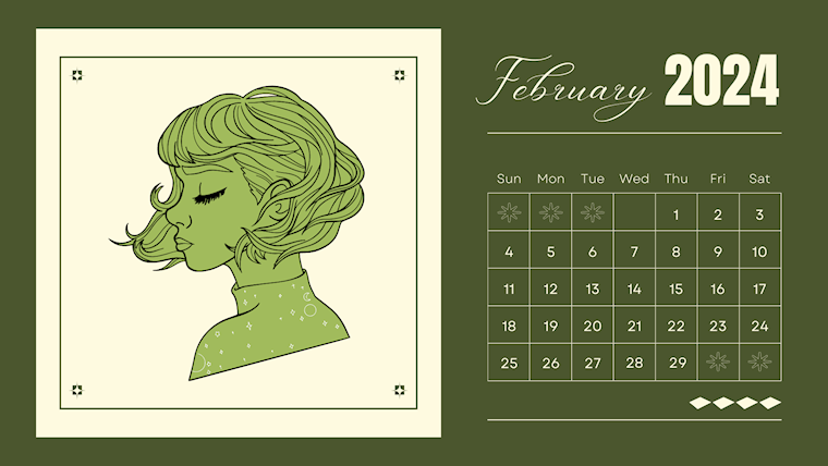 green minimalist february 2024 calendar
