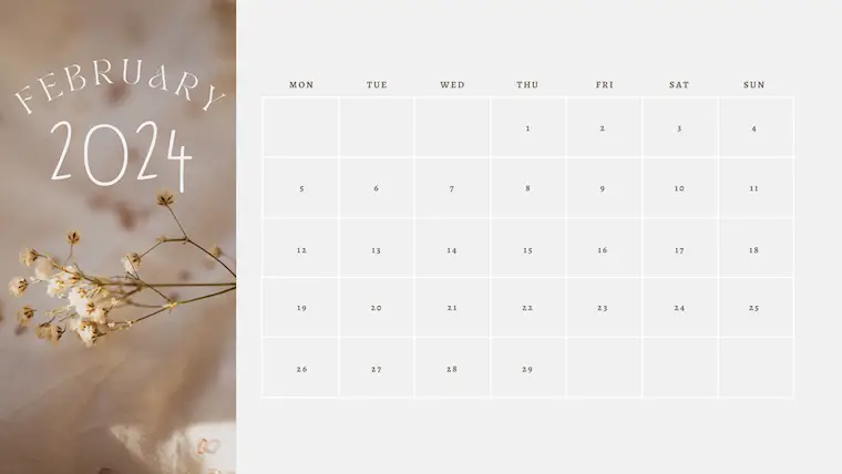 ivory minimalist february 2024 photo calendar