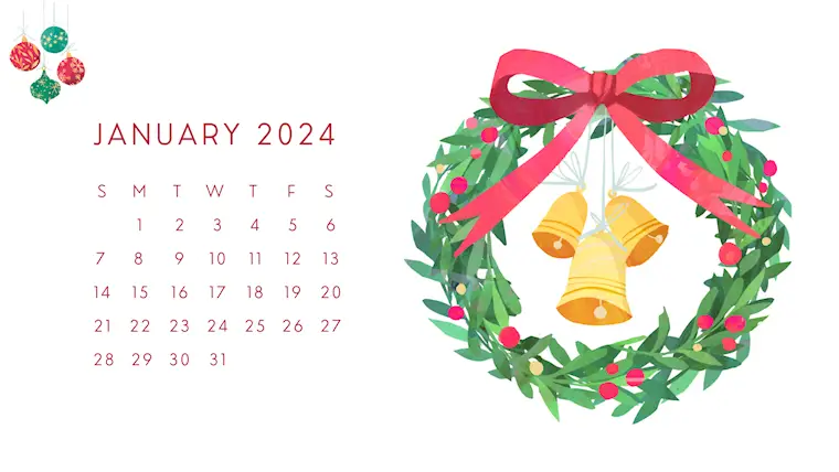 white classic minimalist january 2024 calendar