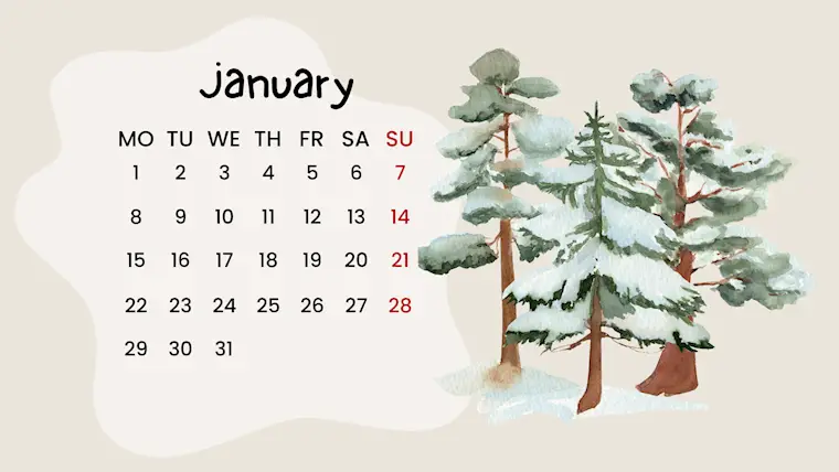 white cute january 2024 calendar