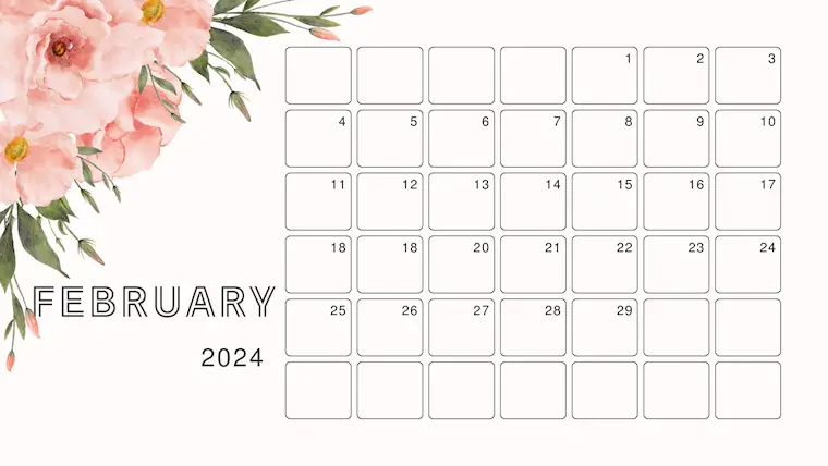 white vintage minimalist february 2024 calendar