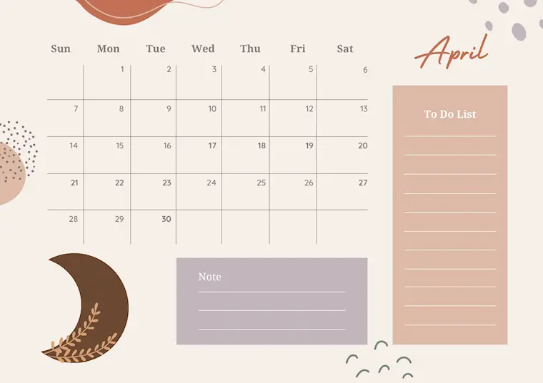 aesthetic boho brown april 2024 calendar