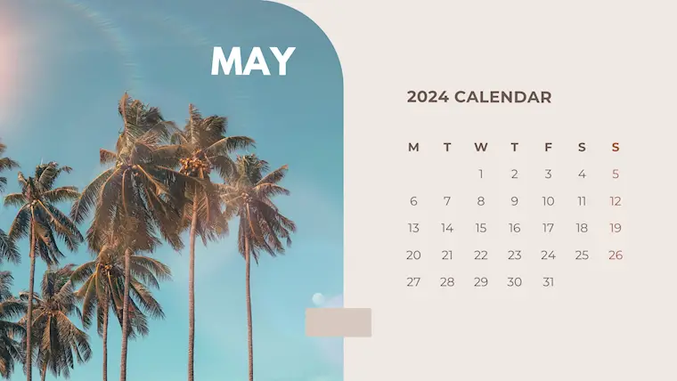 aesthetic sunset palm photo may 2024 calendar