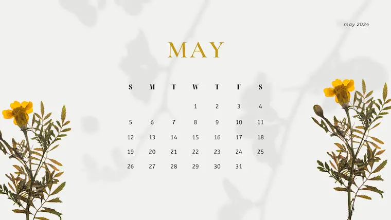 beige minimalist botanical may 2024 calendar