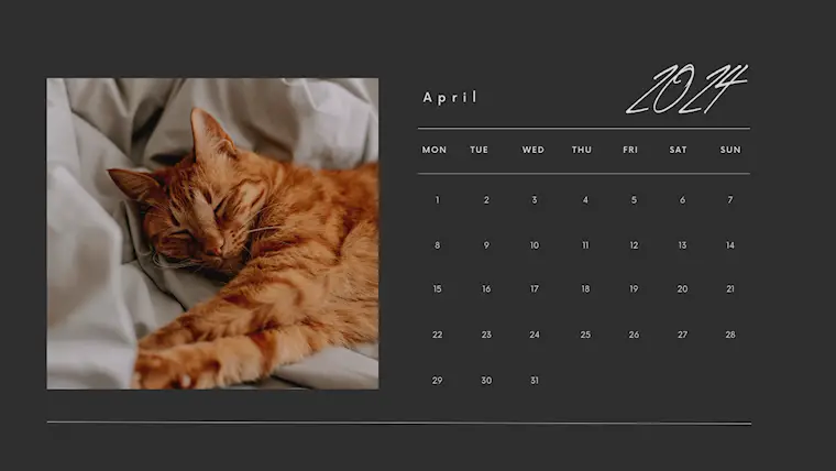 black grey cute minimalistic april 2024 calendar