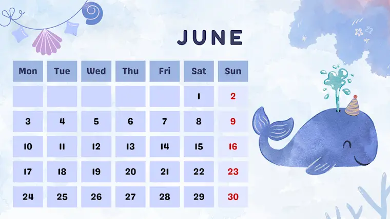 blue illustrated cute june 2024 calendar