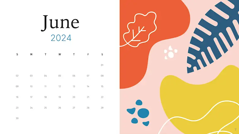 colorful cute june 2024 calendar