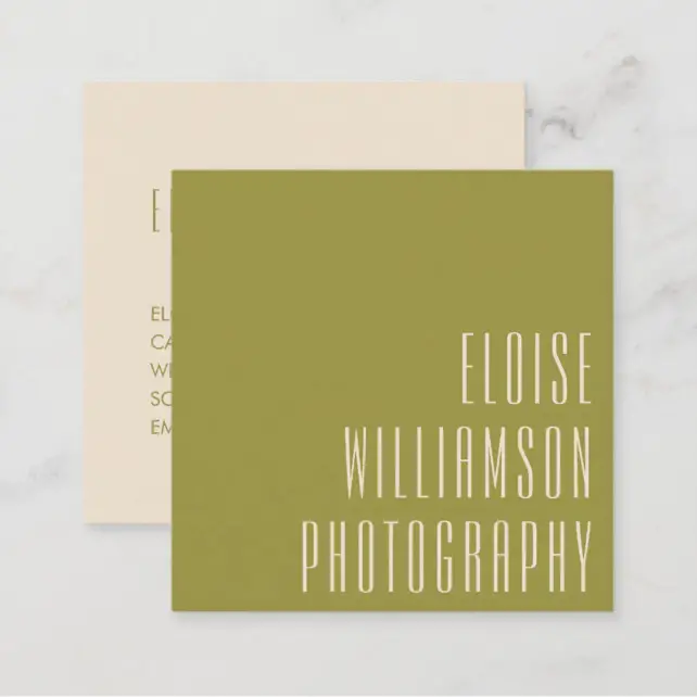 contemporary trendy chic bold typography green square business card