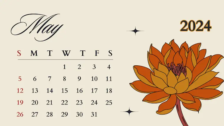 cream orange minimalist may 2024 calendar