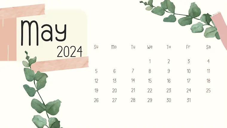 dusty pink and green floral may 2024 calendar 1
