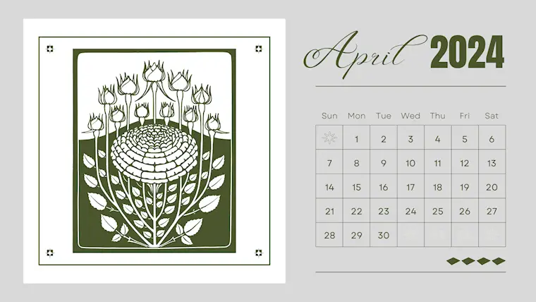 green minimalist april 2024 monthly calendar