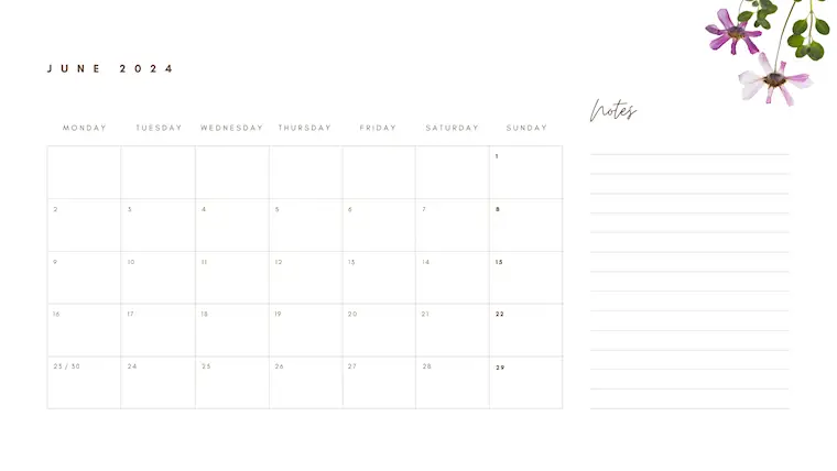 minimalist botanical june 2024 calendar