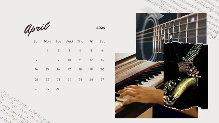 minimalist music photo april 2024 calendar