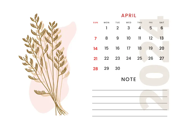 pastel modern printable april 2024 calendar