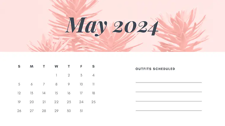 pastel pink clean may 2024 calendar