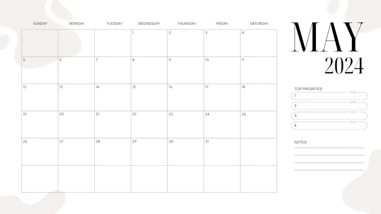 white minimalist may 2024 calendar
