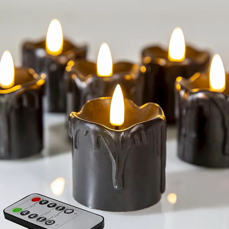 black real wax flameless votive candles with remote
