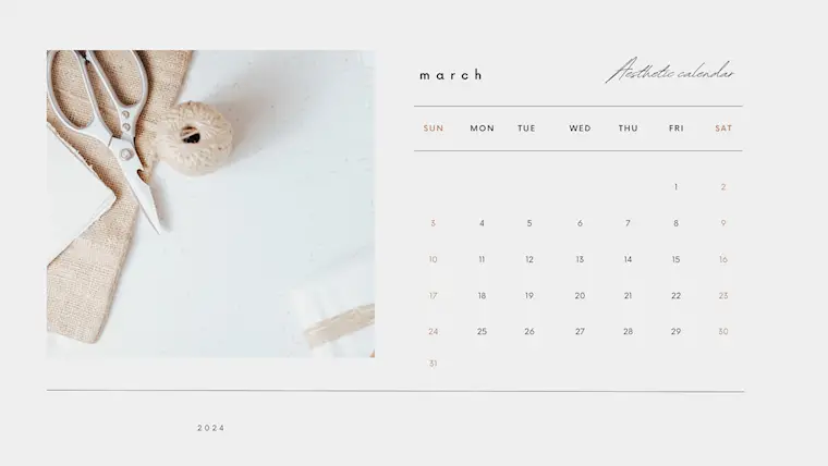 beige pastel simple minimalist march 2024 calendar