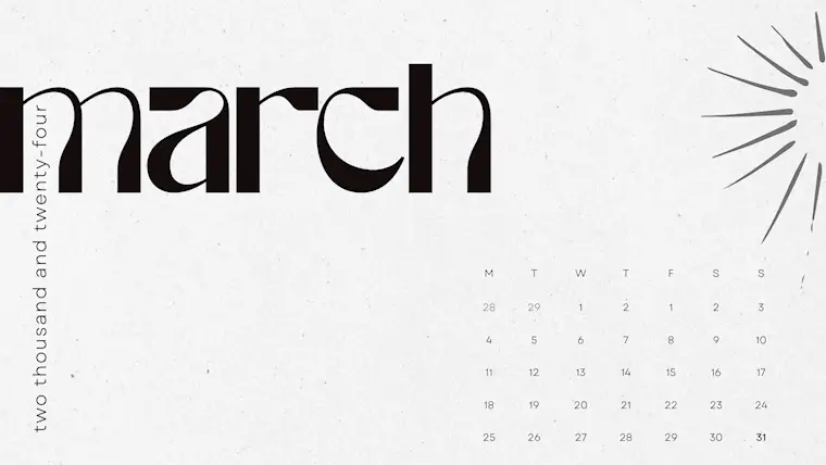 black cream minimalist clean march 2024 calendar
