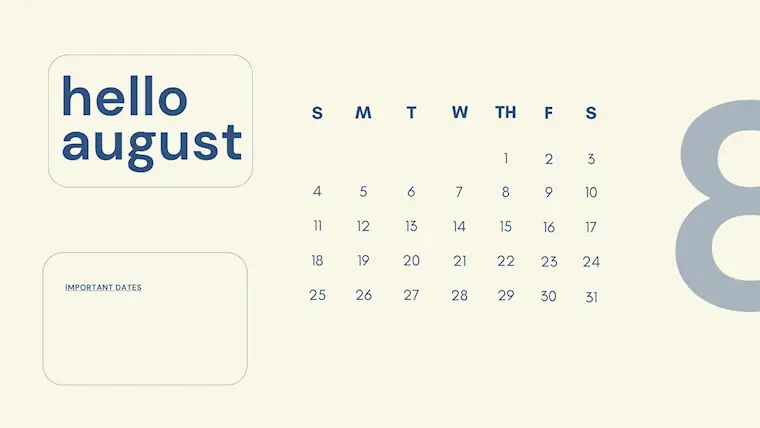 blue aesthetic minimal august 2024 calendar