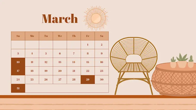 brown and beige home march 2024 calendar
