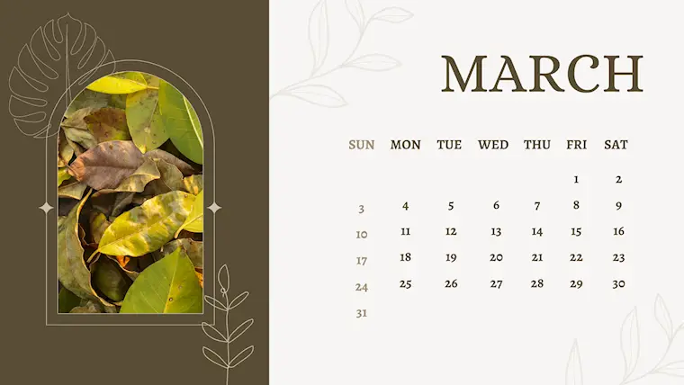 brown and beige nature march 2024 calendar