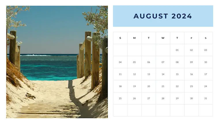 card summer modern august 2024 calendar