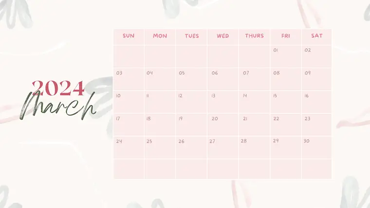 clean pastel floral march 2024 calendar