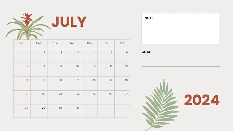clean printable pastel july 2024 calendar