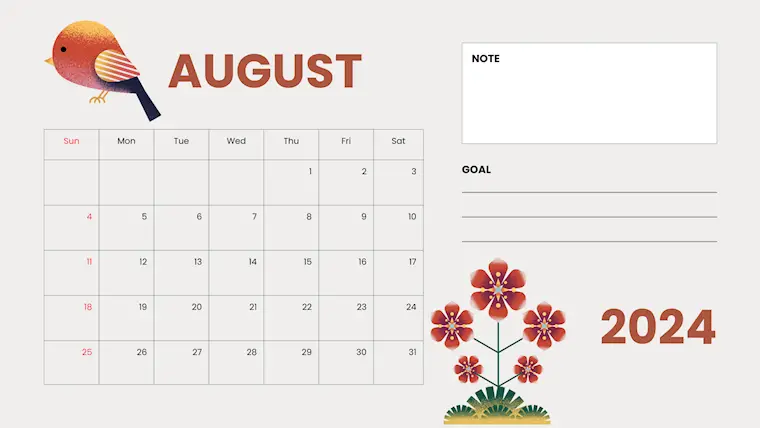clean printable watercolor august 2024 calendar
