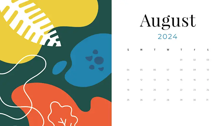 colorful cute august 2024 calendar