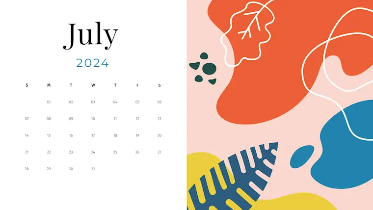 colorful cute july 2024 calendar