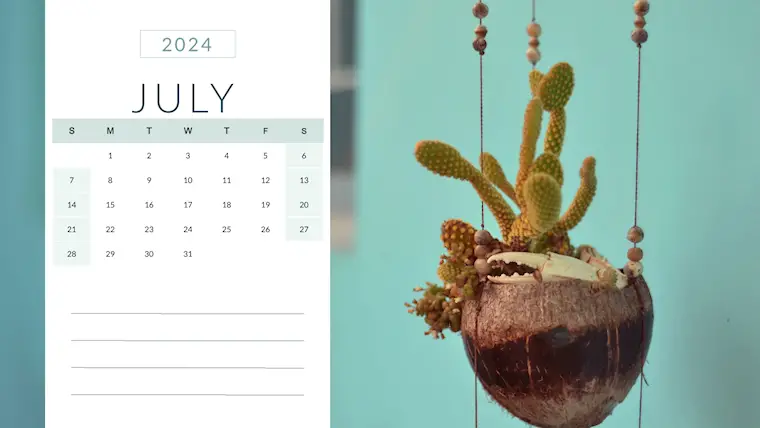 cute botanical floral july 2024 calendar