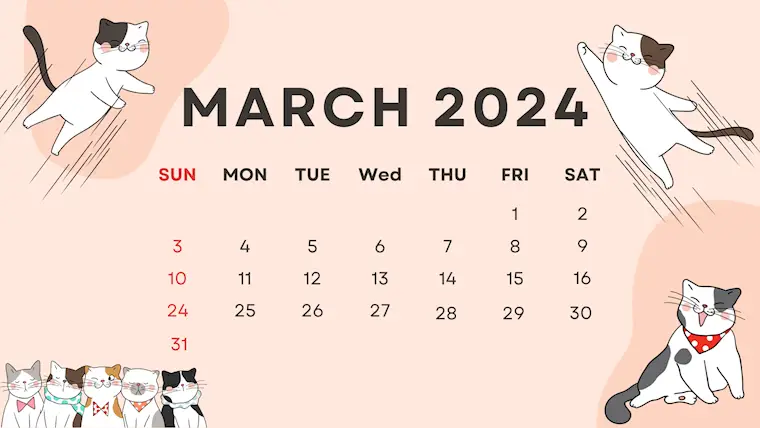 cute pastel march 2024 calendar